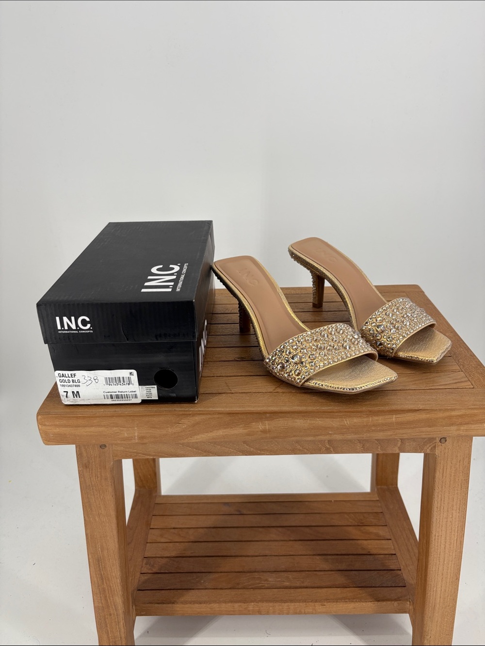 INC International Concepts Gold Crystal-Embellished Heeled size 7M